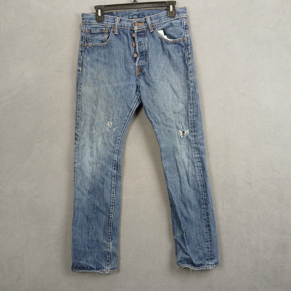 Levi's 501 Original Fit Jeans Womens 29x30 Blue Distressed Mid Rise Straight Leg